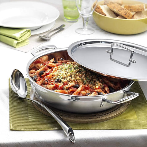 Le Creuset 3-Ply Stainless Steel Shallow Casserole with Lid 24 cm, 2.3L