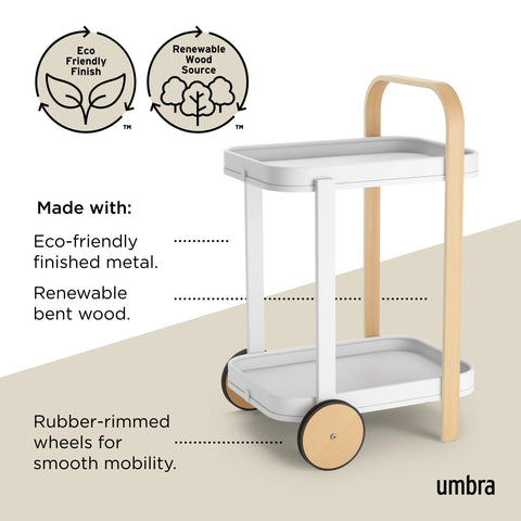 Umbra Bellwood Bar & Storage Cart White-Natural