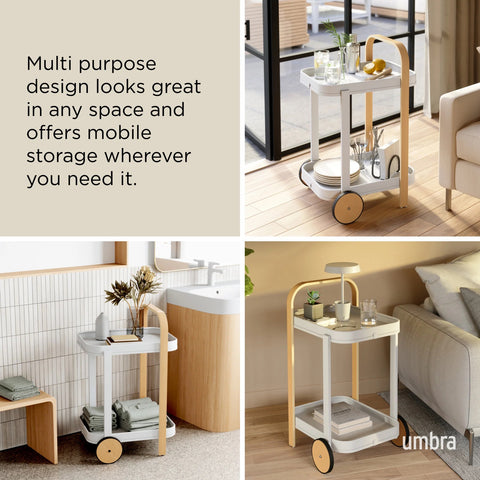 Umbra Bellwood Bar & Storage Cart White-Natural