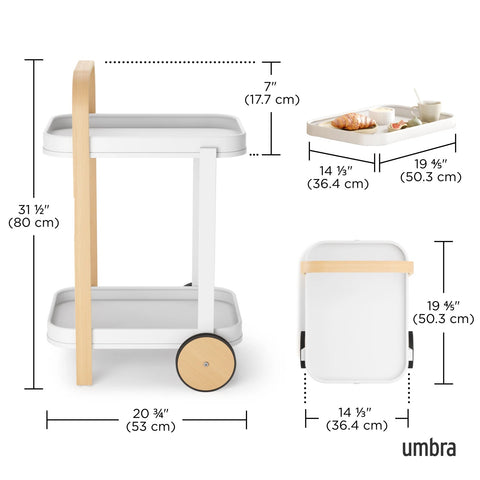 Umbra Bellwood Bar & Storage Cart White-Natural
