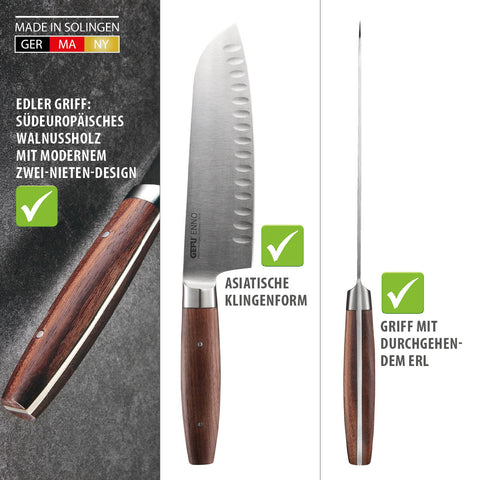 Gefu Santoku knife ENNO, 18 cm, scalloped edge