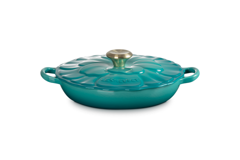 Le Creuset Cast Iron Petal Shallow Casserole - Bleu Riviera 26cm / 2.2 L