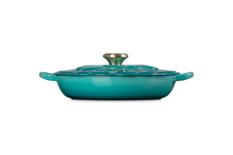 Le Creuset Cast Iron Petal Shallow Casserole - Bleu Riviera 26cm / 2.2 L