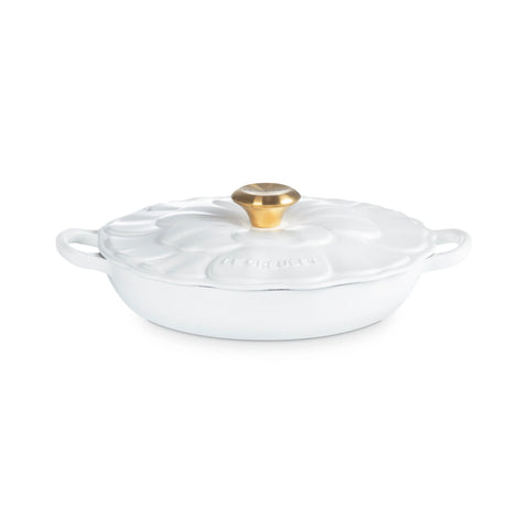Le Creuset Cast Iron Petal Shallow Casserole - White 26cm / 2.2 L