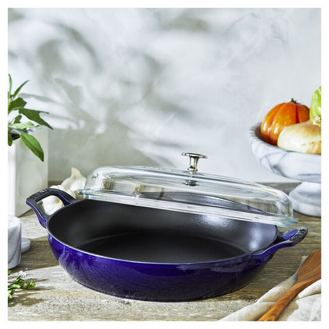 STAUB Cast Iron Braiser with Glass Lid, 3.39L, Dark Blue
