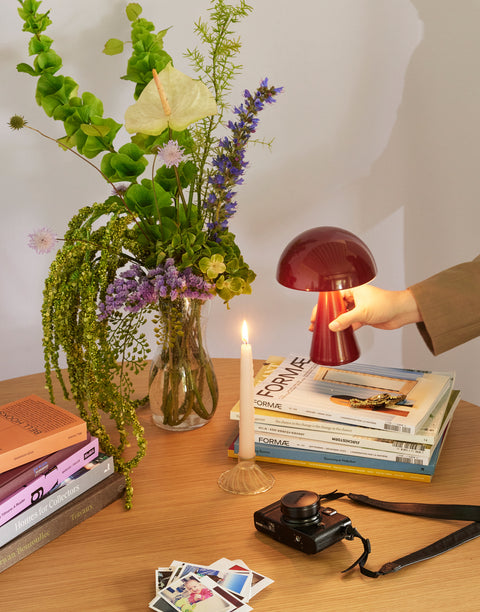 Hübsch Mush Portable Lamp Red