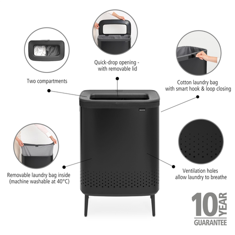 Brabantia Bo Laundry Bin Hi 2 x 45 Litre – Matt Black