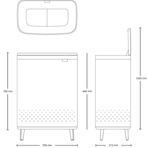 Brabantia Bo Laundry Bin Hi 2 x 45 Litre – Matt Black