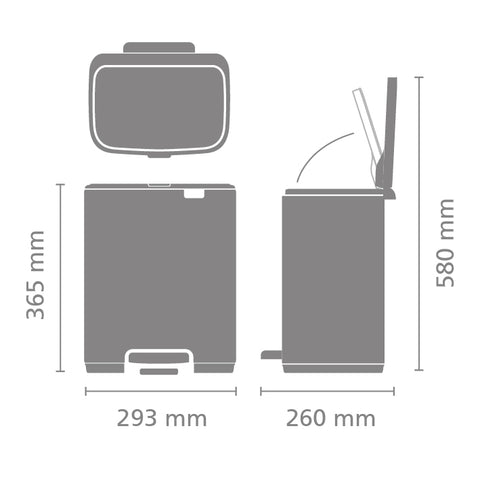 Brabantia Bo Pedal Bin, 12 L - Matt Steel Fingerprint Proof