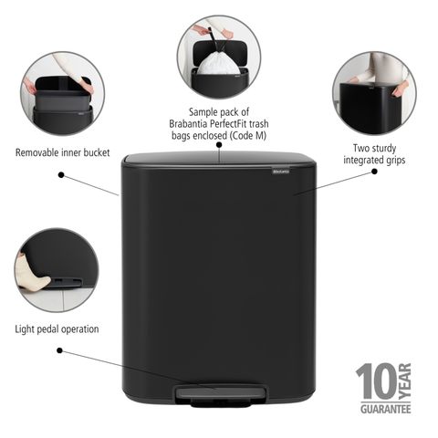 Brabantia Bo Pedal Bin, 60 L - Matt Black
