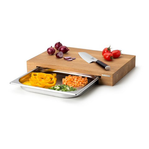 CONTINENTA Oak Cutting Board with Stainless Steel Drawer 48 × 32.5