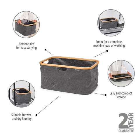 Brabantia Foldable Laundry Basket 40 Litre – Pepper Black