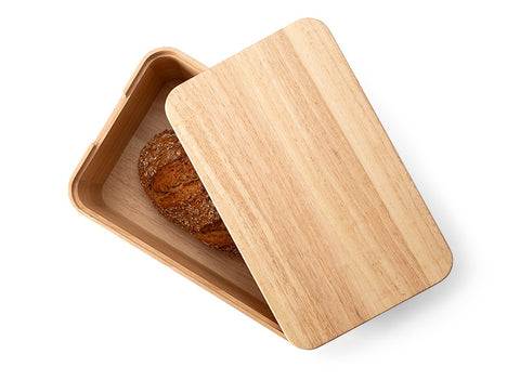 Continenta Rubber Tree Wood Bread Box with Cutting Board Lid