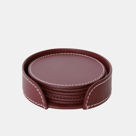 Ørskov Round Leather Coasters Bordeaux
