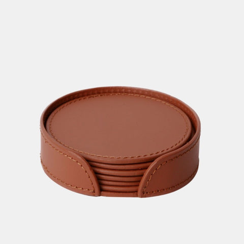 Ørskov Round Leather Coasters Cognac