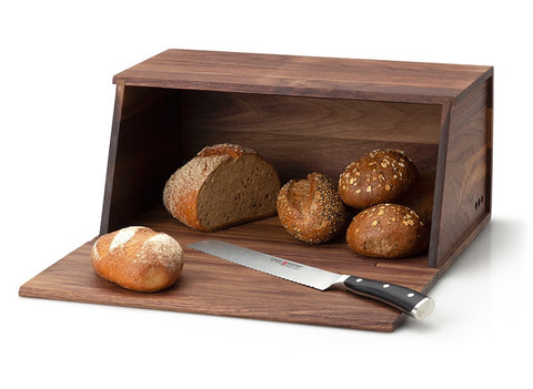 Continenta Walnut Wood Bread Box with Cutting Board Lid