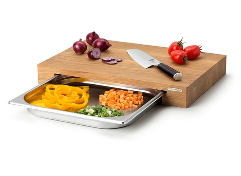 Continenta Oak Cutting Board with Stainless Steel Drawer 39 × 27 × 6 cm