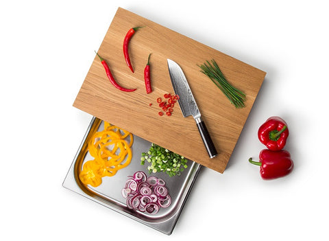 Continenta Oak Cutting Board with Stainless Steel Drawer 39 × 27 × 6 cm