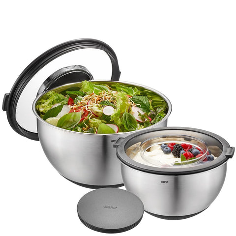 Gefu Set of Bowls with Splash Guard Lid MUOVO, 2-pieces