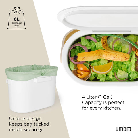 Umbra Bellwood Compost Bin White-Natural
