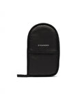Black oven mitt with 'Steamery' branding on a white background