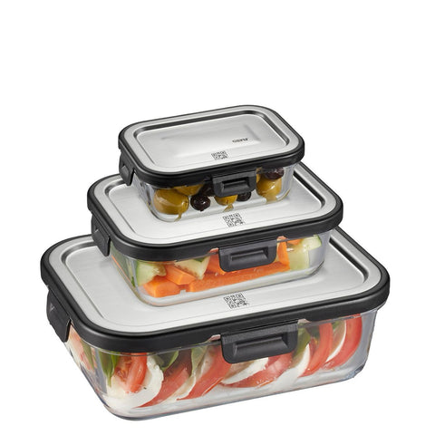 Gefu Food Storage Container Set MILO, 3 pieces, rectangular (Freshness control and stock checks via app)