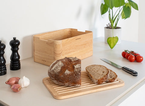 Continenta Rubber Tree Wood Bread Box with Cutting Board Lid
