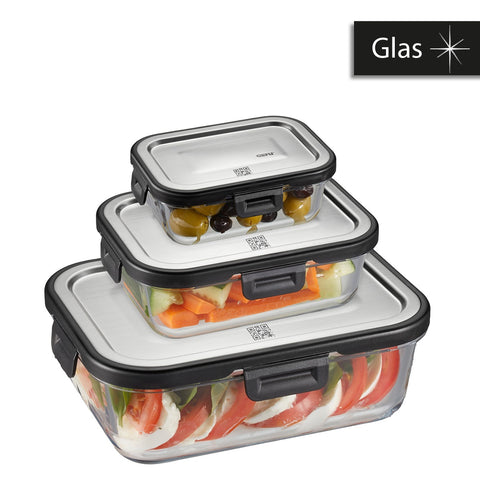Gefu Food Storage Container Set MILO, 3 pieces, rectangular (Freshness control and stock checks via app)