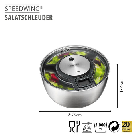 Gefu Salad Spinner SPEEDWING®, Stainless Steel, Ø 26 cm