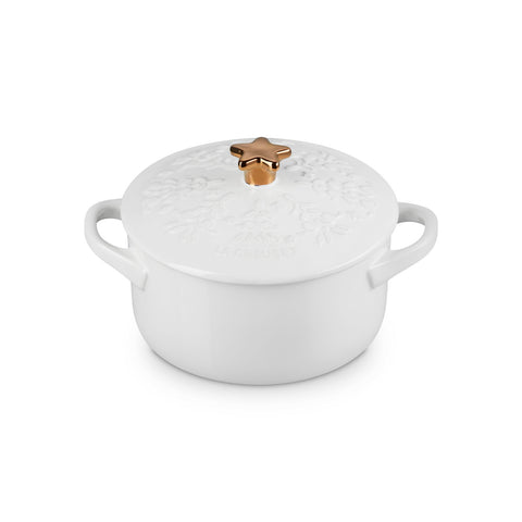 Le Creuset Noel Mini Round Cocotte Tree Relief White 14cm