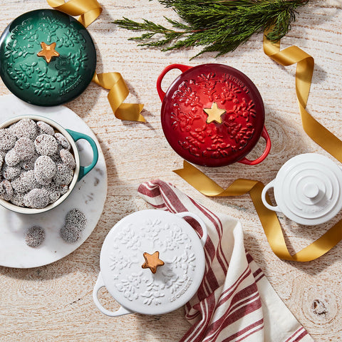 Le Creuset Noel Mini Round Cocotte Tree Relief White 14cm