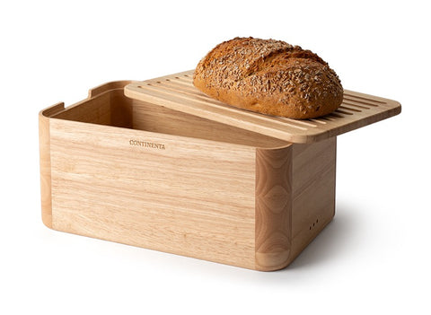 Continenta Rubber Tree Wood Bread Box with Cutting Board Lid