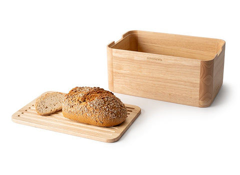 Continenta Rubber Tree Wood Bread Box with Cutting Board Lid