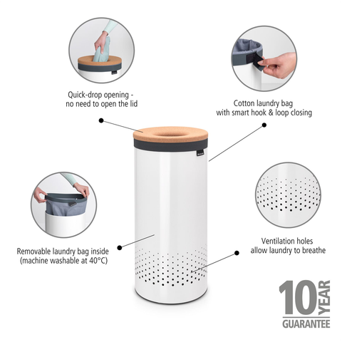 Kosh rrobash Brabantia 60 litra – i bardhë
