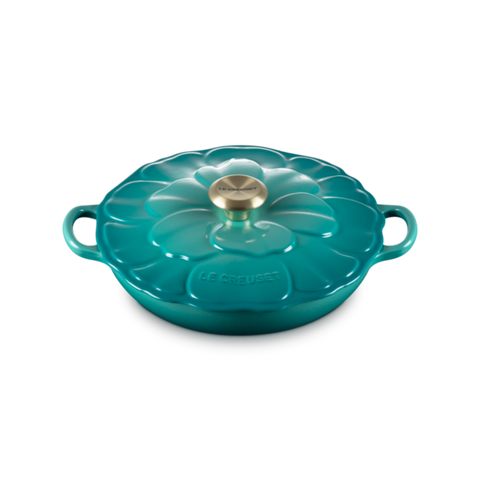 Le Creuset Cast Iron Petal Shallow Casserole - Bleu Riviera 26cm / 2.2 L
