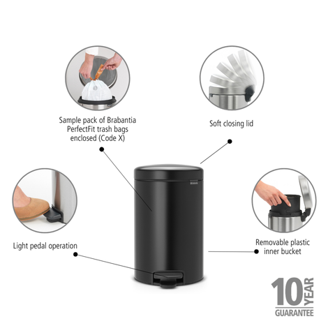 Brabantia NewIcon Pedal Bin 12 Litre – Matt Black