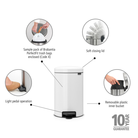 Brabantia NewIcon Pedal Bin 12 Litre – White