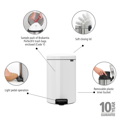 Brabantia NewIcon Pedal Bin, 20 L - White