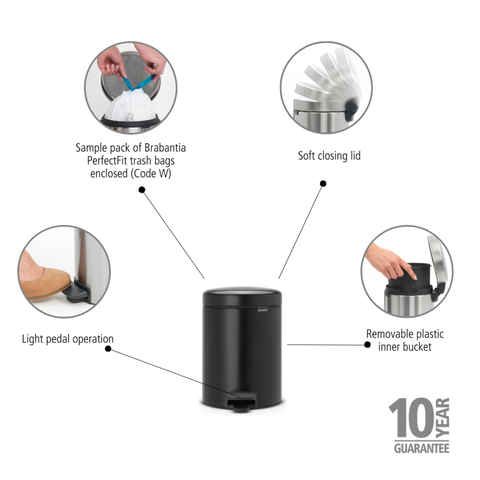Brabantia NewIcon Pedal Bin 5 Litre – Matt Black