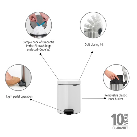 Brabantia NewIcon Pedal Bin 5 Litre – White