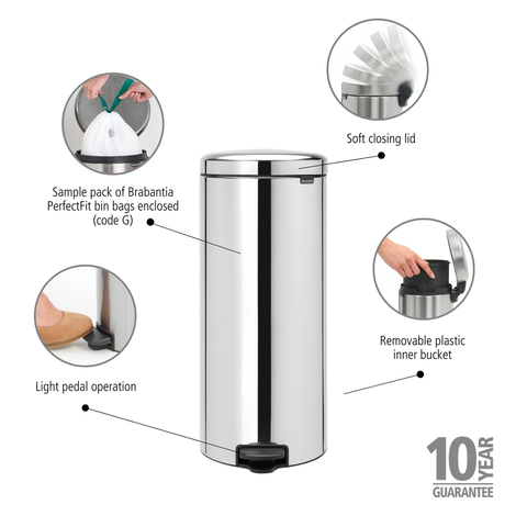 Kosh Pedal Brabantia NewIcon 30L - Çelik i Shkëlqyeshëm