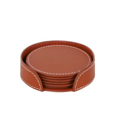 Ørskov Round Leather Coasters, Cognac, Set of 6