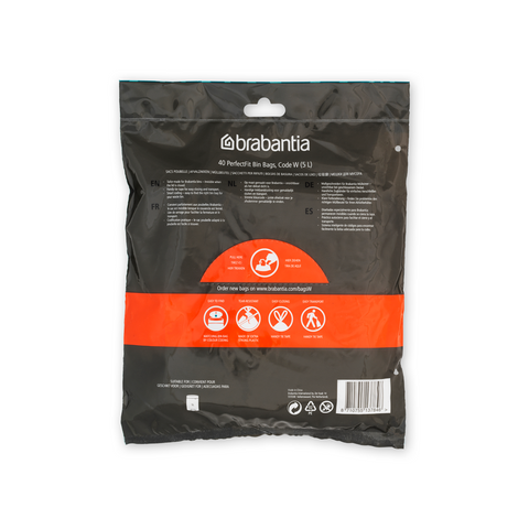 Brabantia PerfectFit Bin Bags, Code W, 5L, Pack of 40