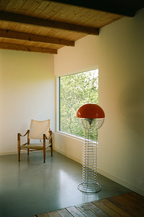VERPAN Verner Panton Wire Floor Lamp Ø40 with Orange Shade