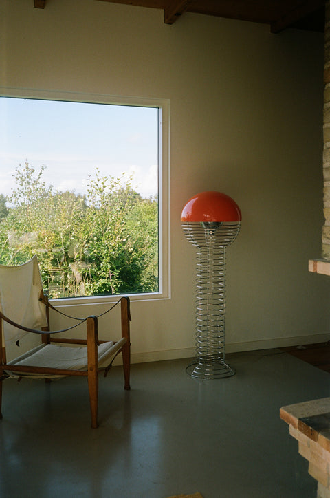 VERPAN Verner Panton Wire Floor Lamp Ø40 with Orange Shade